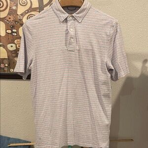 Faherty Light Blue and Pink Striped Polo Shirt